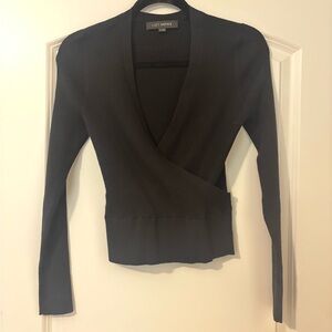 LOFT Black Ribbed Wrapped Sweater